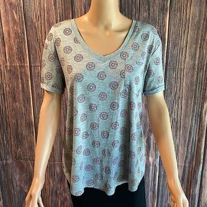 Awake size medium gray grey and pink donut pattern tee shirt soft stretch